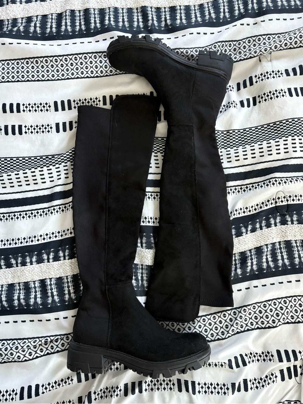Unisa Black Over-The-Knee Chunky Lug Sole Boots